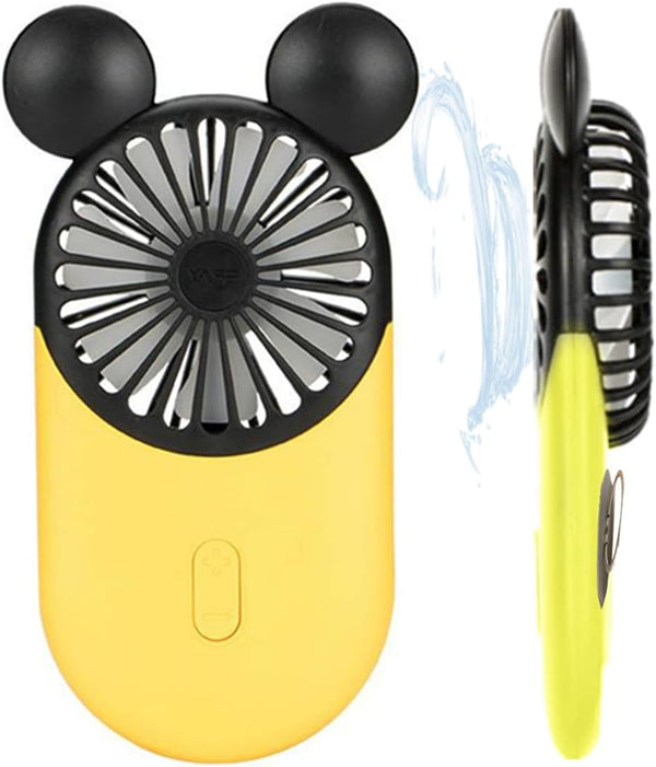 Cute Mouse Personal Mini Fan, Handheld USB Rechargeable Fan with LED Light, 3 Adjustable Speeds, Portable Holder for