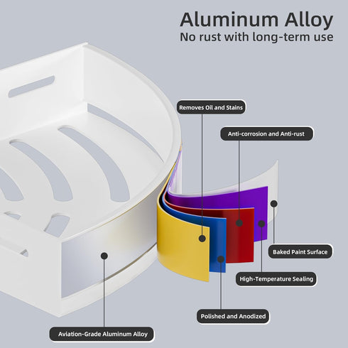 Wisfame 20LB Aluminium Shower Corner Shelves - Rustproof Shower Caddy No Drilling Installation Shampoo Holder, White