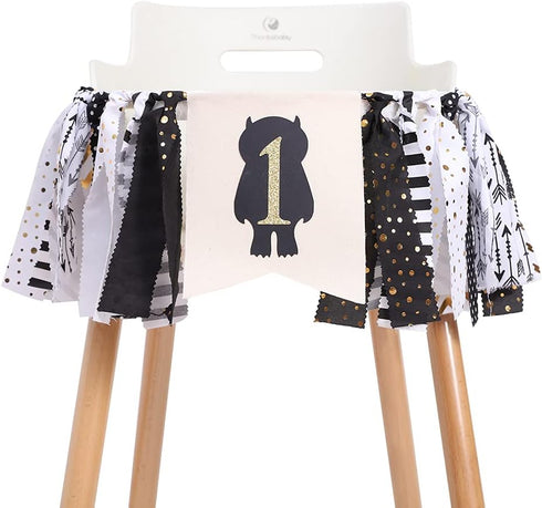 WAHAWU Wild One Banner for 1st Birthday - Black and Gold , Baby