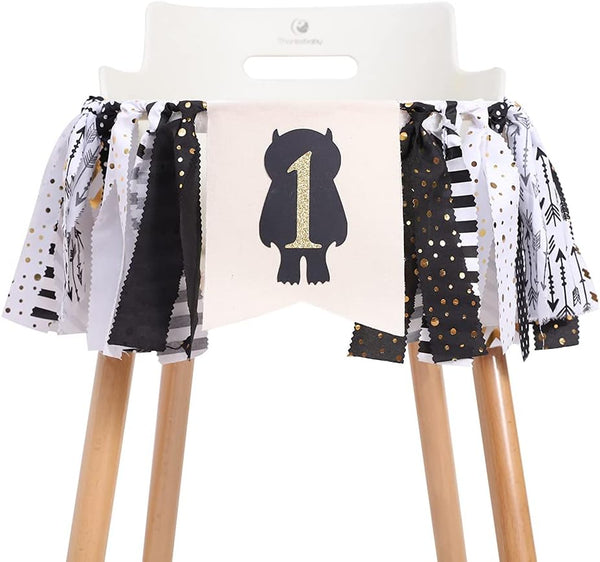 WAHAWU Wild One Banner for 1st Birthday - Black and Gold , Baby