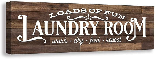 Kas Home Vintage Laundry Room Sign Canvas Wall Art, Rustic Laundry Rules Prints, Bathroom Decor (17 x 6 inch)