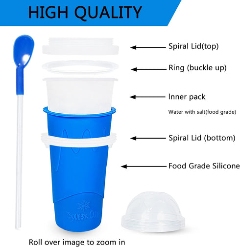 TIK TOK Slushy Cup - Frozen Magic Squeeze Cup, Ice Cream Maker Cup, DIY Cool Gadgets with Lid & Straw (GREEN)