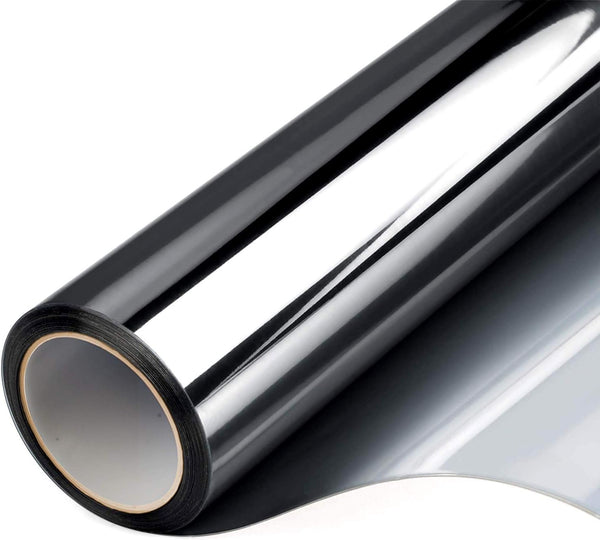 Filmgoo One Way Privacy Film | Window Tint for Home, Heat Control Anti UV Static Cling | Black Silver, 17.5 Inch X