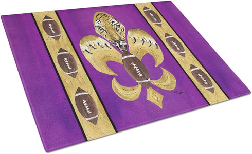 Tiger Football Fleur de lis Glass Cutting Board by Caroline's Treasures, Large Decorative Tempered Glass