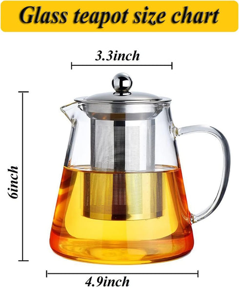 Glass Teapot with Removable Stainless Steel Infuser, Borosilicate Glass Tea Pot for Blooming and Loose Leaf Tea