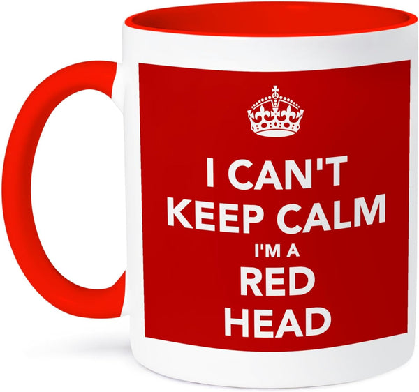 3dRose Two Tone Red Mug, "I Can't Keep Calm I'M A Red Head Red", 11 oz