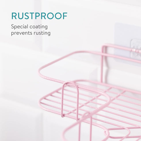 Set 2 Navaris Self Adhesive Shower Caddy - of Bathroom Organizer Shelves for Corner Wall of Bath - Toiletry Shampoo
