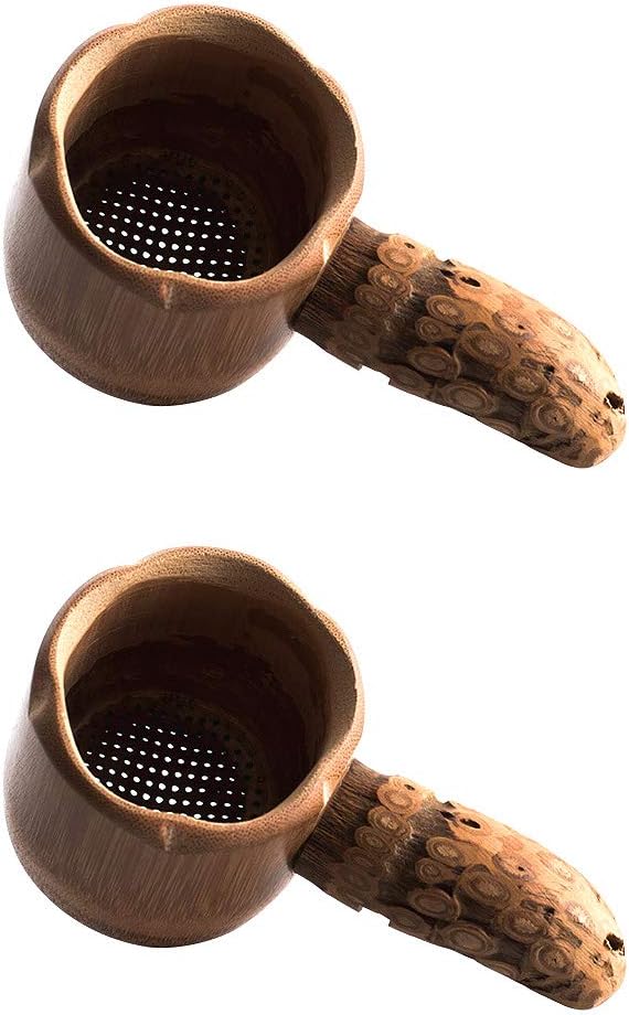 Natural Bamboo Tea Strainer - Handmade Fine Mesh Tea Filter Infuser for Loose Leaf Tea Cups Mugs Pots, Pack of 2