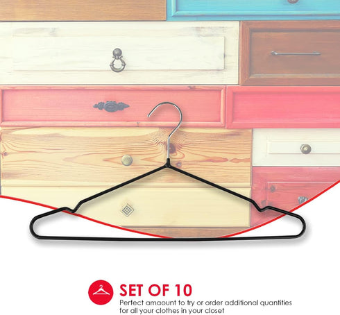 Home Basics Chrome Hangers, PVC Coated, Non-Slip Garment Hanger for Closet Organizer, Pack of 10, Black