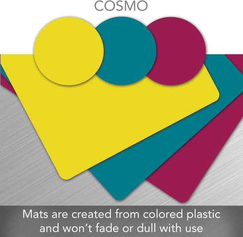 Cut N’ Funnel Cosmo 3 Pack Thick Multi-Color Plastic Cutting Board Mats, BPA & PVC Free