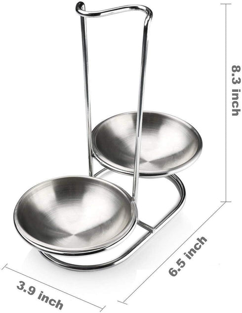 304 Stainless Steel Double Ladles Holder - Vertical Spoon Rest Cooking Utensils Stand with 4 Inch Bowls