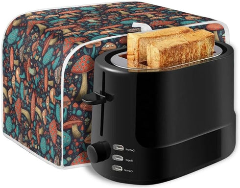 Toaster Cover 4 Slice, Forest Mushroom Wide Slot, Machine Washable with Hang Loop (16x16") 2PCS