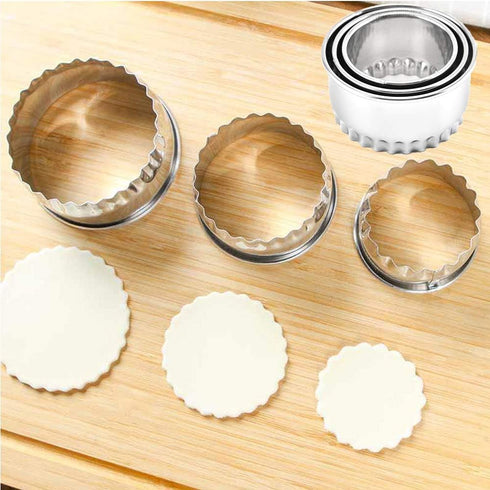 Cookie Cutters Set, 3Pcs Stainless Steel Biscuit Dumpling Cake Pastry Molds for Cooking Baking, Flower Edge