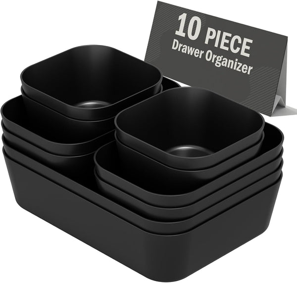 Plastic Drawer Organizers, 10 PCS Drawer Organizer Bins, Bathroom and Vanity Organizer for Makeup, Kitchen Gadgets