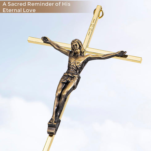 ACHIBANG Gold Crucifix Wall Cross, 10" Catholic Metal Cross with Jesus & INRI, Faith Decor for Wall Display