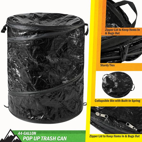 Wakeman Collapsible Trash Can, 44-Gallon Portable Garbage Bin with Zippered Lid for RV, Camping, Parties, Yard Waste