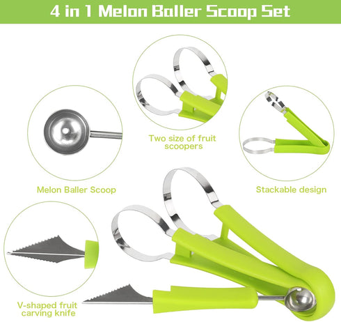 14 Pack Melon Baller Scoop Set, 4 in 1 Stainless Steel Fruit Tool Set for Fruit Slicer, Vegetable Cutter