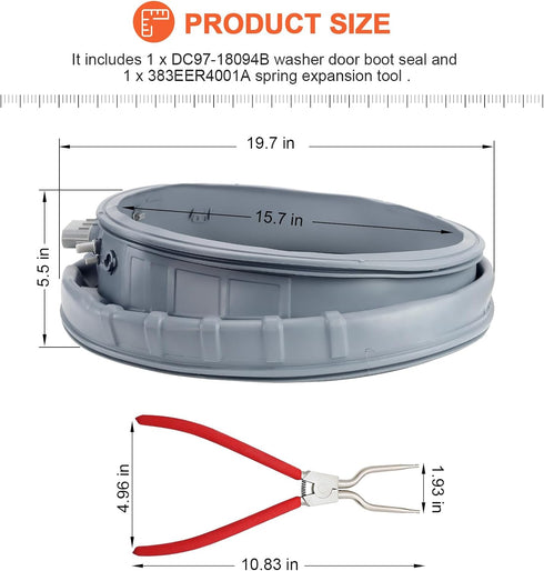 DC97-18094B Washer Door Boot Seal Gasket Diaphragm & 383EER4001A Washer Inner/Outer Tub Spring Expansion Tool by
