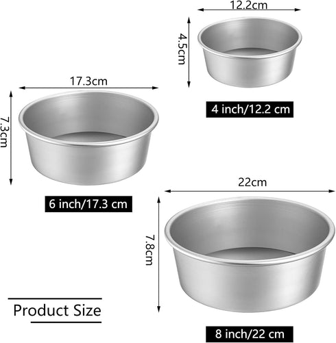 Lawei Round Cake Pan Set - 4" 6" 8" Aluminium Cake Pans with Removable Base for Wedding Birthday Party