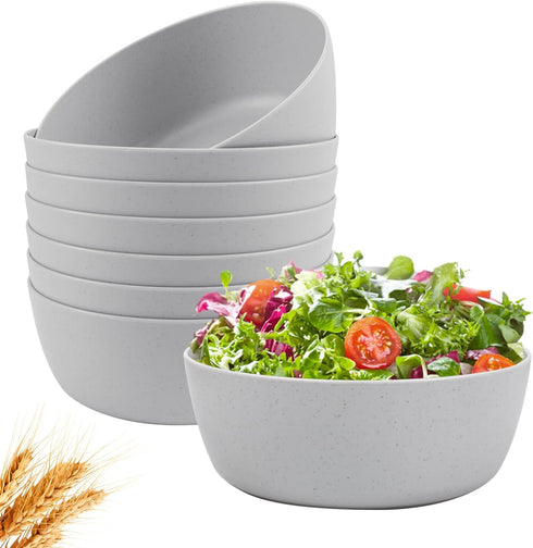 EI 8pcs Wheat Straw Bowls Set, 28oz Unbreakable Premium Cereal Bowls, Reusable Plastic Bowls for Picnic, Dinner, Party