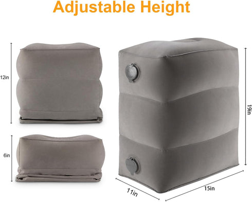 Inflatable Travel Foot Rest Pillow, Adjustable Height Leg Pillow for Kids Air Travel (Grey)