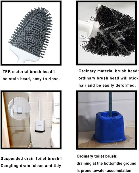 Set (2 Pack, Sellemer Toilet Brush and Holder for Bathroom, Flexible Toilet Bowl Brush Head with Silicone Bristles