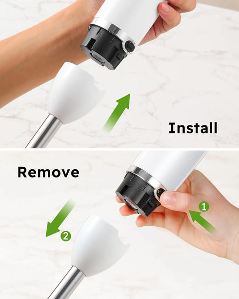 Sangcon Immersion Blender Handheld - 400W Electric 3-in-1 Stick Blender with Whisk, Milk Frother Attachments, White