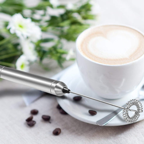 Milk Frother Handheld Electric Mixer, Portable Mini Stainless Steel Battery Operated for Coffee