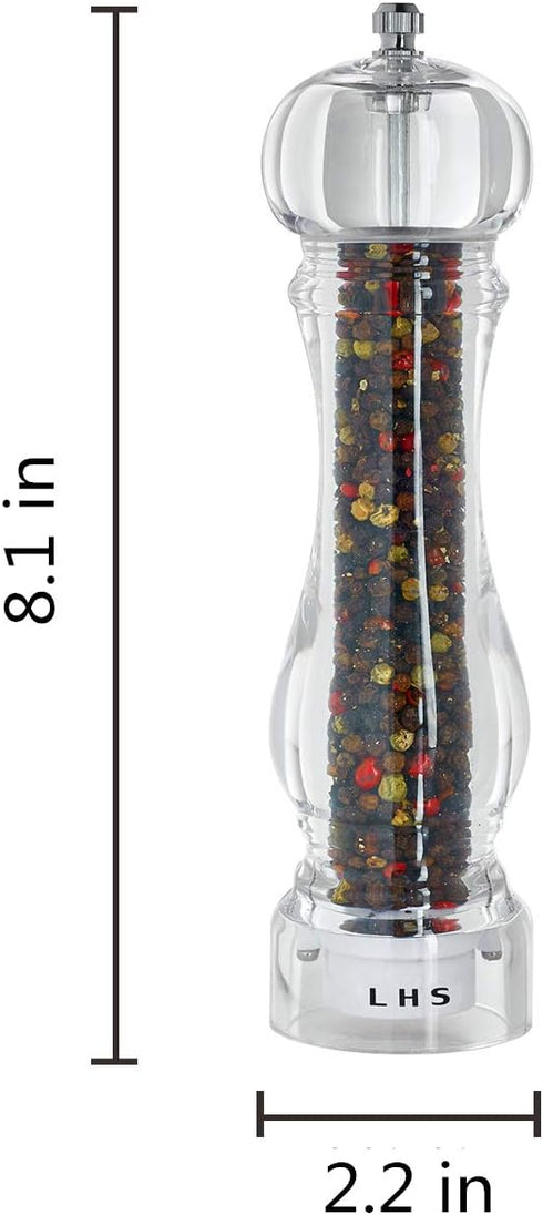 LHS Pepper Mill Grinder, Salt Grinder with Adjustable Coarseness, Clear