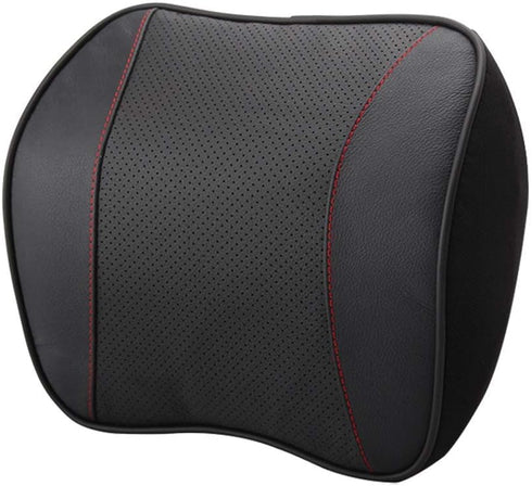 Car Headrest Neck Rest Pillow - 100% Memory Foam Leather Cushion for Driving, Relieve Neck Pain (Black)