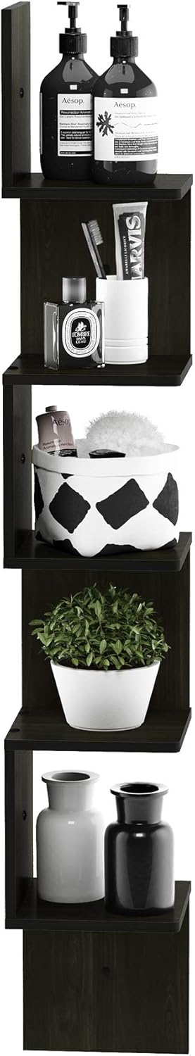 5-Tier Furinno Rossi Wall Mount Floating Corner Shelf, Square , Espresso