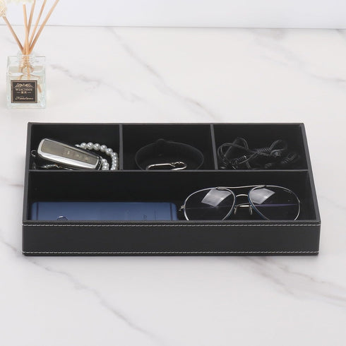 Desktop Storage Organizer, Nightstand or Dresser Valet Tray, PU Leather Drawer Storage Box