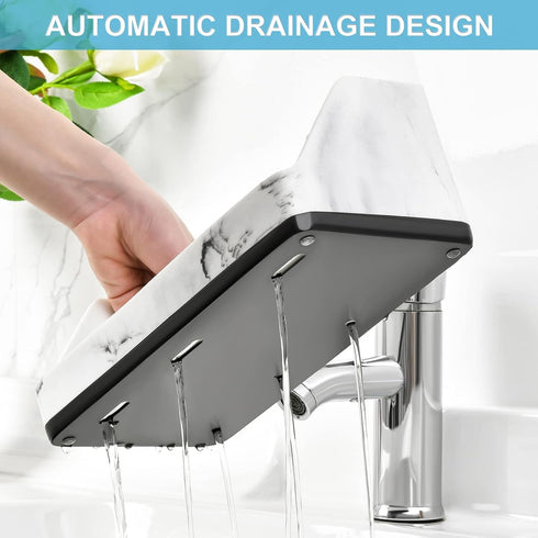 VITVITI Toothbrush Holder for Bathroom - 5 Compartment Organizer for Toothpaste/Vanity Counter, White Resin Marble Color