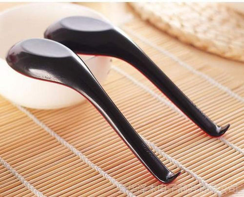 JapanBargain 4623, 12 Pack Chinese Soup Spoons, Black and Red, 6.5 Inch Wonton and Rice Spoons