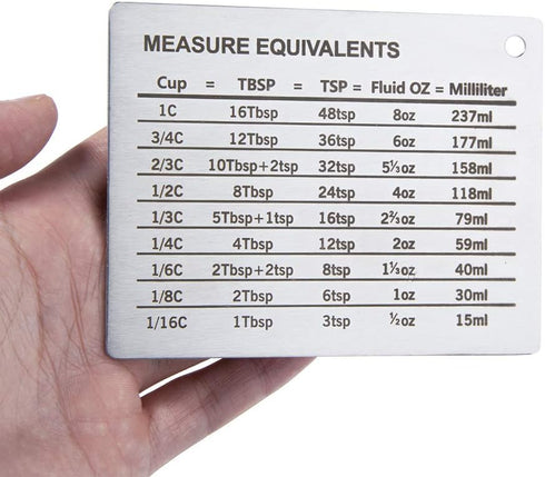 KSENDALO Measurement Conversion Chart with Strong Magnet Backing for Cups, Tablespoons, Teaspoons, Silver