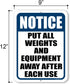 Honey Dew Gifts Notice Sign, Put All Weights and Equipment Away After Each Use, Metal Wall Sign for Home Gym