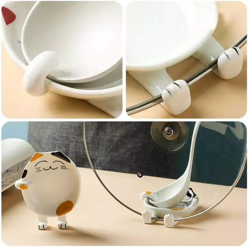 Ceramic Spoon Rest for Kitchen, Cute Cat Shape Utensil Holder, Ladle Rest for Kitchen Counter & Stove Top - Yellow