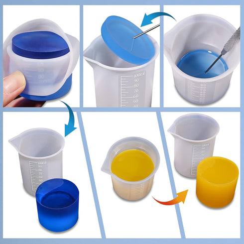 Moukiween 10pcs Silicone Measuring Cups for Resin, 100ml Mixing Cups, Non-Stick Clear with Precise Scale for DIY Craft