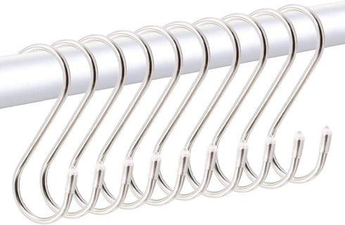 Premium 10-Pack Larger Round S Shaped Hooks, Polished Stainless Steel, Hangers for Kitchen, Bathroom, Garden