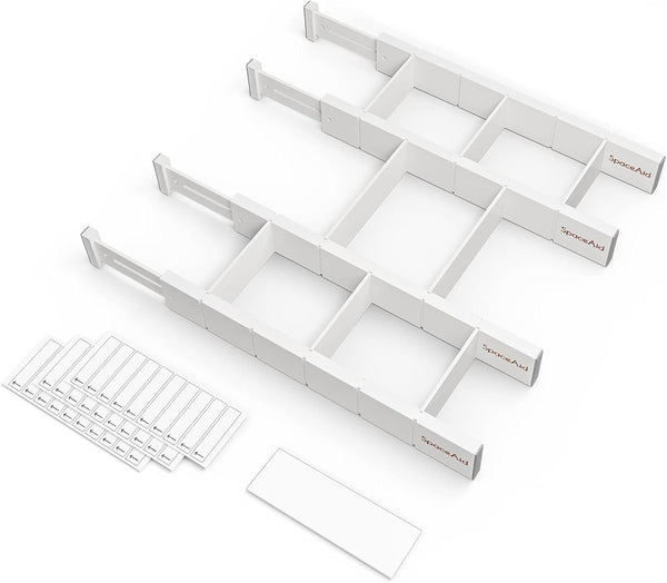 SpaceAid Bamboo Drawer Dividers with Inserts, Adjustable Kitchen Organizers, 4 Dividers (17-22 in, White)