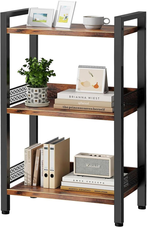 3-Tier Book Shelf, Bookcase with a Back Panel, Storage Shelves for Bedroom,
