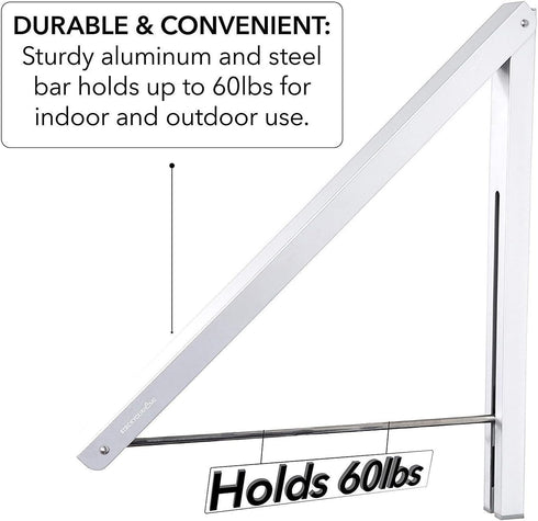 Foldable Clothing Rack, Wall-Mounted Retractable Clothes Hanger for Laundry Room, Small Collapsible Drying Rod (White)