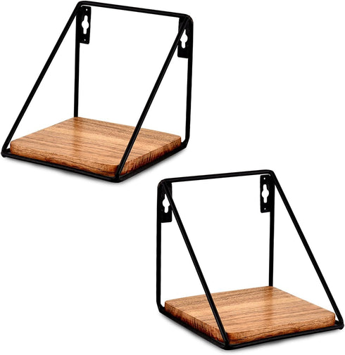 Floating Shelf Set of 2, Iron and Acacia Wood Wall Mounted Shelves for Living Room, Bedroom, Bathroom