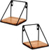 Floating Shelf Set of 2, Iron and Acacia Wood Wall Mounted Shelves for Living Room, Bedroom, Bathroom