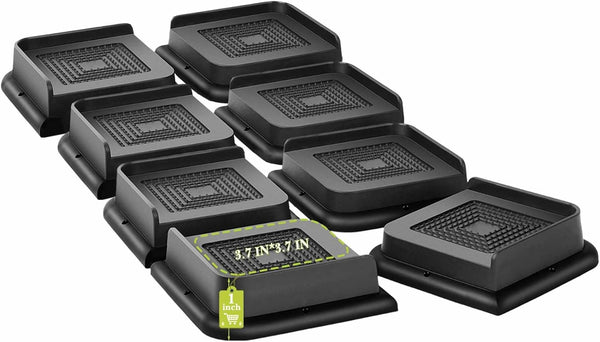 Bed Risers - Heavy Duty 1 inch, 2 inch, 3 inch, 4 inch, 6 inch, 8 inch, Support up to 6000 Lbs (Black 8 Pack)