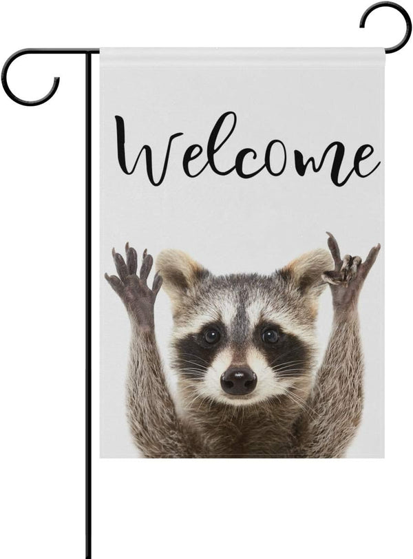 Welcome Raccoon Garden Flag, 12x18 Inch Vertical Double Sided, Spring Summer Outdoor Decorative Flag for Patio
