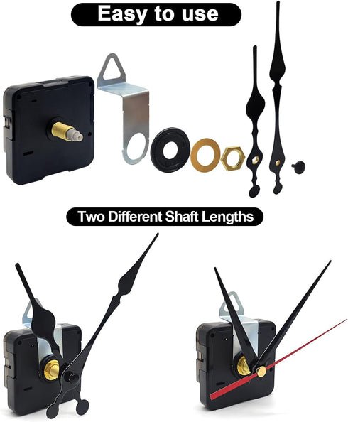 2pcs Silent Quartz Clock Movement, Long and Short Shaft with 5 Sets Hands for DIY Wall Clock