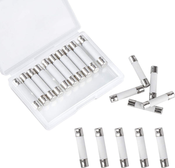 10 Pieces Microwave Fuse, Ceramic Tube Fuse 20 Amp 250 V, Slow Blow Time Delay Fuse, Compatible with GE
