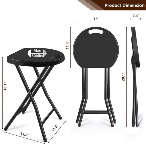 500lbs 18 Inch TAVR Furniture Portable Folding Chair with Handle, Heavy Duty Round Fold Stool Chair with Capacity