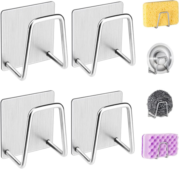LYART 4Pcs Premium Sink Sponge Holder for Kitchen Sink Caddy - SUS304 Stainless Steel Waterproof Rustproof (Silver)
